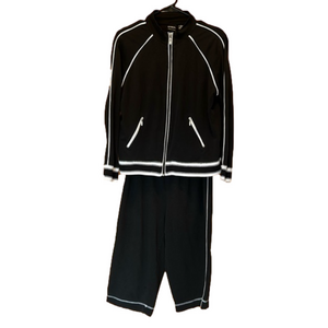 Erika Sport Petite Black & White Zip Up Sweatshirt and Capri Pant Matching Set